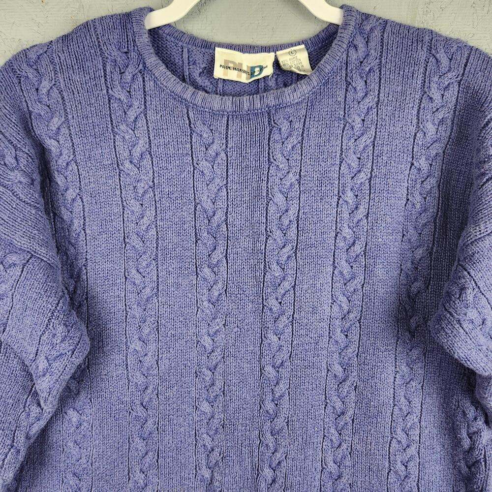 Vintage Paul Harris Design Sweater Womens Large Purple Cable Knit Crewneck 90s